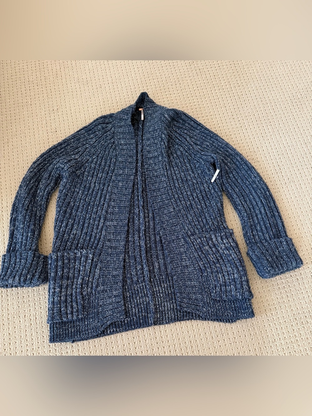 Free People Men's Navy Ribbed Open-Front Cardigan